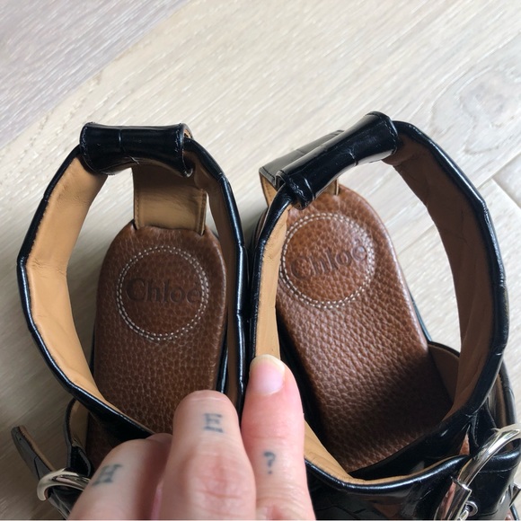 Chloé Leather Croc Embossed Black Brown Sandals - Women’s 6.5 - Picture 8 of 16